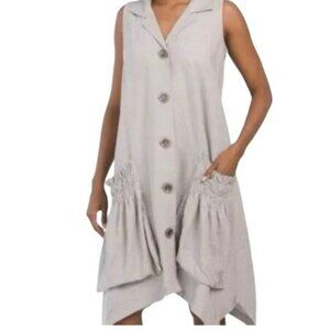 For Cynthia Linen Blend Dress Tunic Button Up Pockets Lagenlook Size Medium